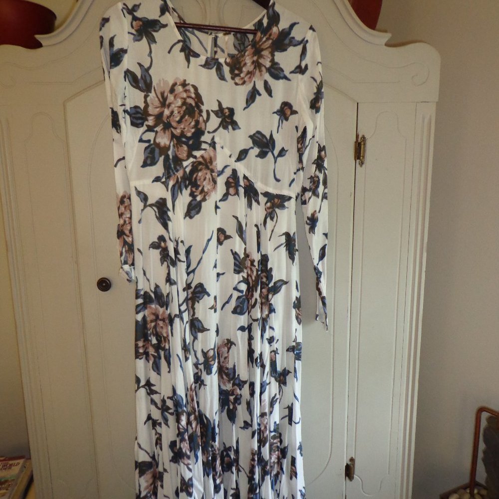 FIRM Free People First Kiss Asymmetrical Maxi Dress S/P 3/4 Sleeve Floral Lined - Picture 2 of 16